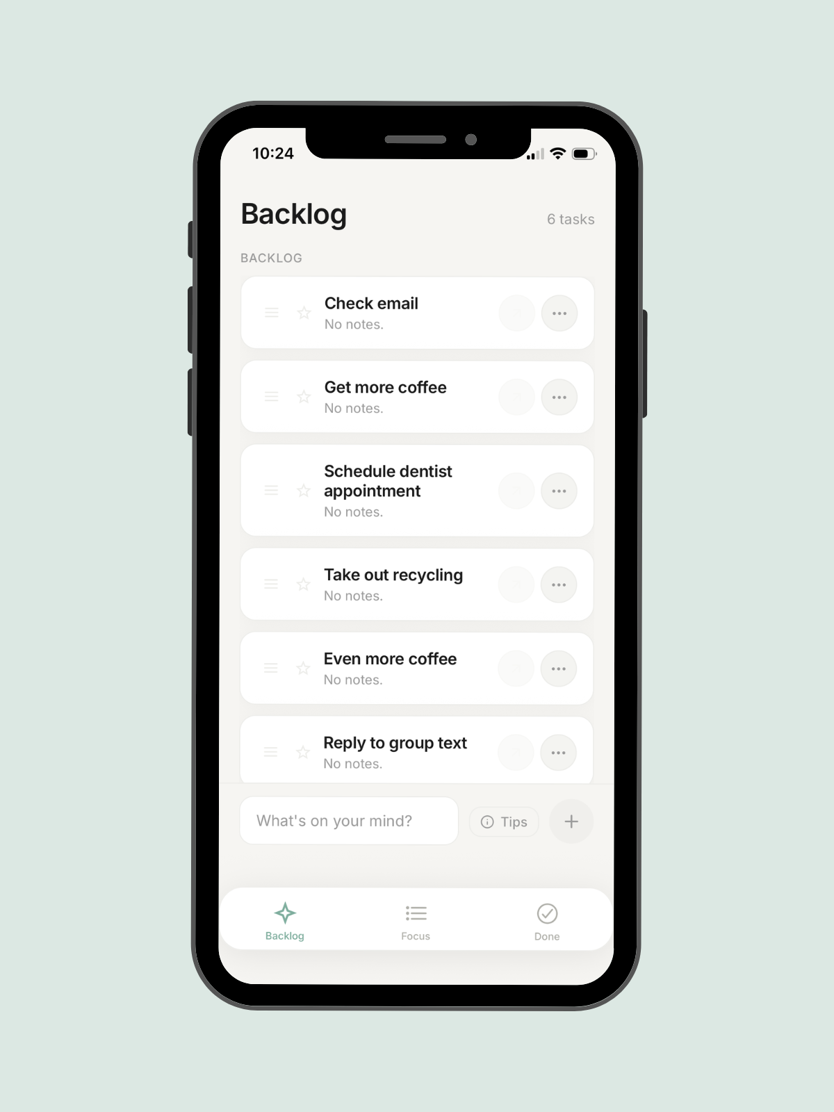 FocusThree app showing three tasks